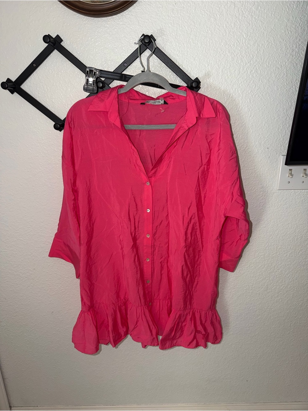 Zara Women’s Pink Button-Front Ruffle Hem Shirt Dress Size L - Picture 2 of 4